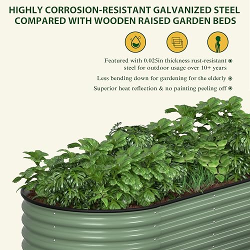 8x2FT Galvanized Raised Garden Bed (Olive Green / 8x2x1.4FT)