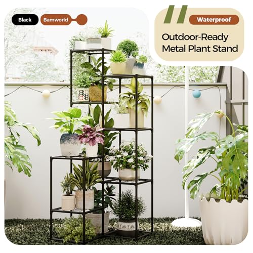 Black Plant Stand Indoor Outdoor Corner Plant Shelf 54.7" Tall