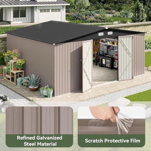 14x12 FT Outdoor Storage Shed (Brown / 14'x12')