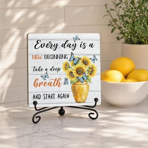 Everyday Is A New Beginning Wooden Sign (Retro Sunflower 4)