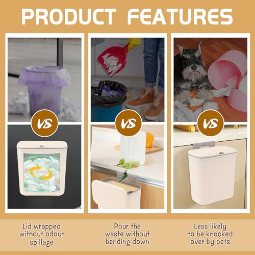 3 Pack Hanging Trash Can with Lid (Cream)