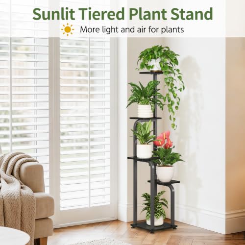 Plant Stand Shelf Tall for Indoor Corner Flower Rack (Standard Black / 5 Tier)