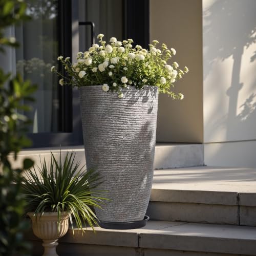 9 Gallon Tall Large planters for Outdoor (Colored Limestone / 21IN)