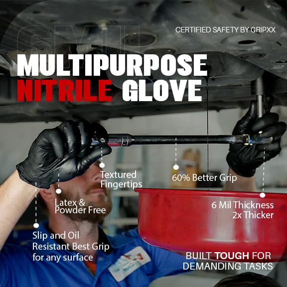 Heavy Duty 6 Mil Black Nitrile Gloves (X-Small)