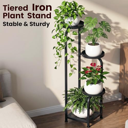 4 Tier Square Corner Plant Stand Indoor Outdoor (Black / 4-Tier Square Base)