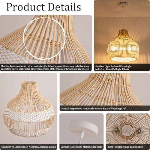14.6" Rattan Pendant Light (White / 1-Pack 14.56 in)