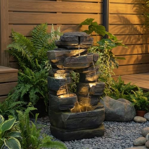 Arch Garden Fountain with LED Lights (Dark Gray)