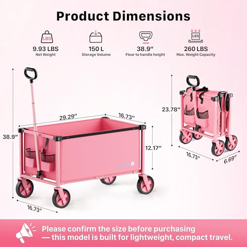 29.3" Collapsible Wagon Cart (Pink / 150L)