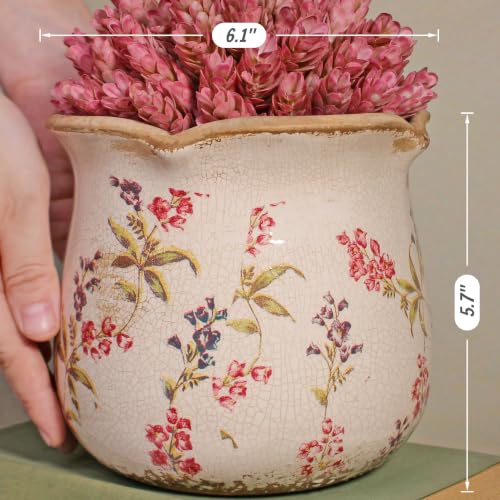 French Farmhouse Ceramic Flower Pot & Utensil Holder for Indoor (Cottage Meadow)