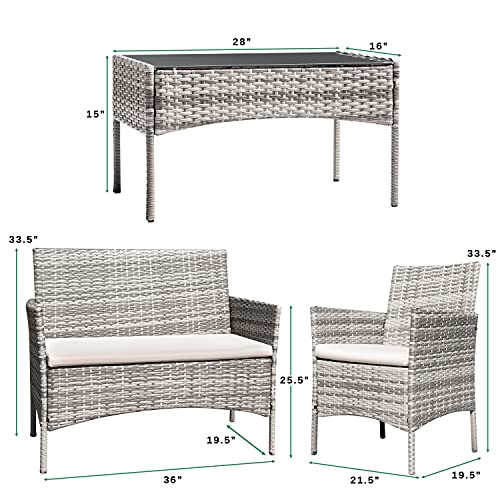 Patio Furniture 4 Pieces Conversation Sets (Gray and Beige)