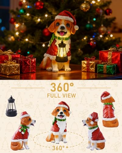 Christmas Dog Garden Statue with Solar Lantern (Christmas Dog)