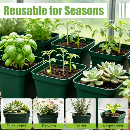 2.75 Inch Square Nursery Pots with Drainage Holes for Plants (Green-120p / 2.7" 120P)