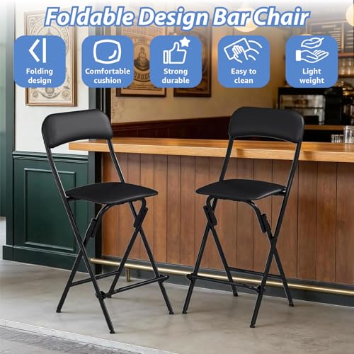 Home Seat High 25" Folding Bar Stool with Backrest Leather Padded oldable Stool Chair for Gardening Kitchen Shop Cafe