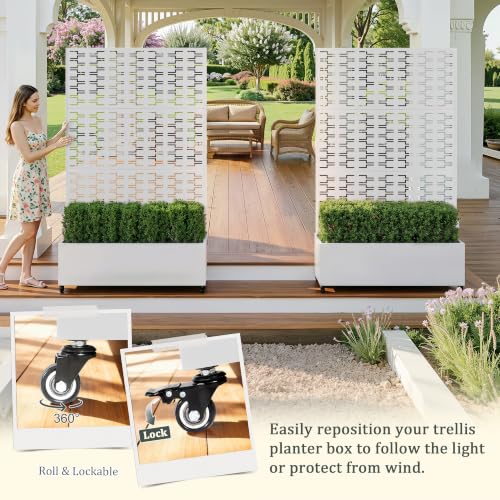 Metal Raised Garden Bed with Trellis and Wheels (White Brick / 71"x47")