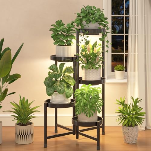 Plant Stand Indoor with Grow Lights (Black with Lights / 5 Tiers)