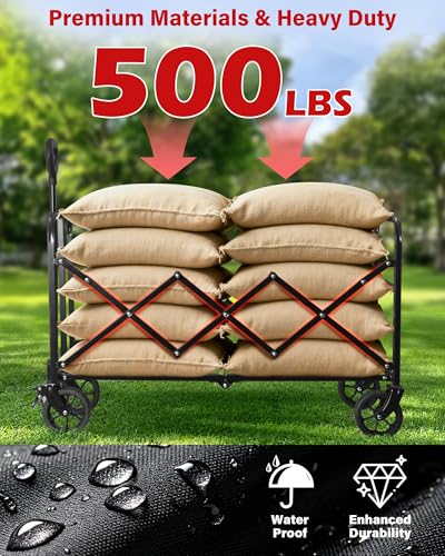 Collapsible Wagons Carts Foldable Wagon (Black_500lbs)