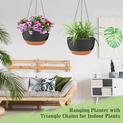 Self Watering Hanging Planters 2 Pack (Black / 10 inch)