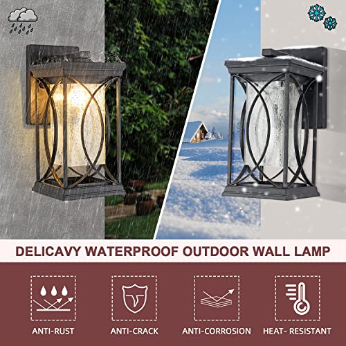 Dusk to Dawn Modern Outdoor Coach Lantern Exterior Light Fixtures Black Aluminum with Crack (Black-L)