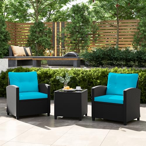3 Piece Patio Furniture (Black-turquoise)