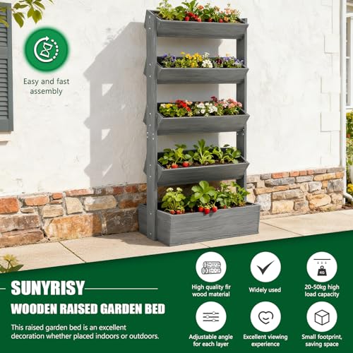 5 Tiers Vertical Raised Garden Bed Outdoor Planter Tower (31.5" x 18" x 67" 5 Tier / Gray-vertical)