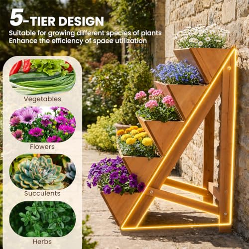 5 Tier Wooden Vertical Raised Garden Bed with Legs Set 2 (21'' x 12'' x 30'')