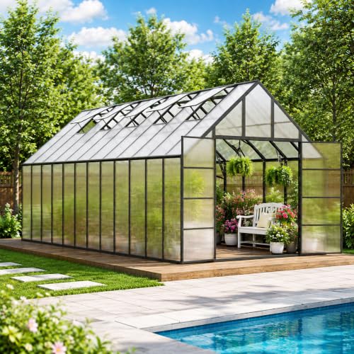 24x10x10 FT Polycarbonate Greenhouse with 5 Roof Vents (24x10x10 FT)