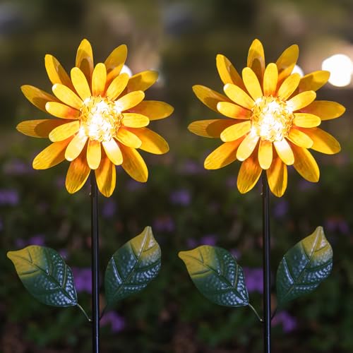 Solar Sunflower Wind Spinners Outdoor 2 Pack