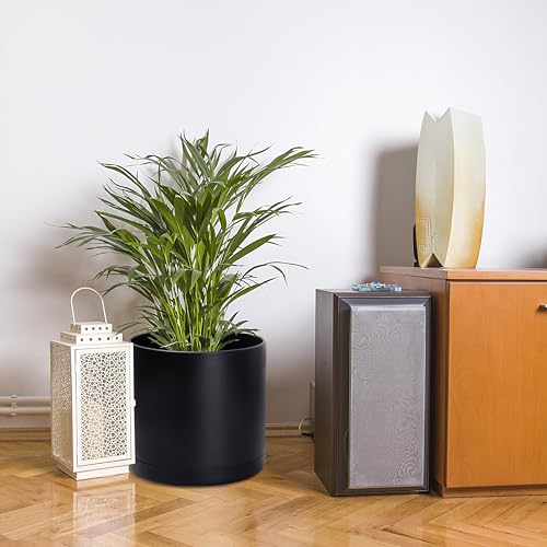 Plastic Planter Pot with Saucer (16 Inch / Matte Black)