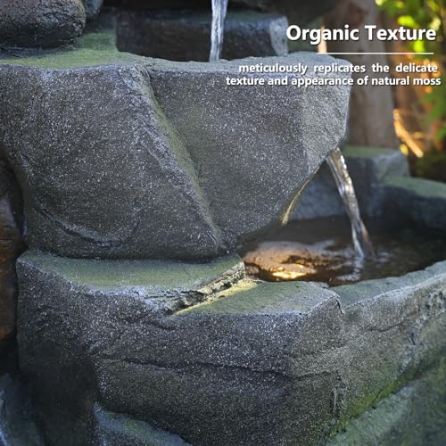 58" H Cascading Realistic Rock Outdoor Water Fountain with 7 Tiers (58H / Gray-3071)