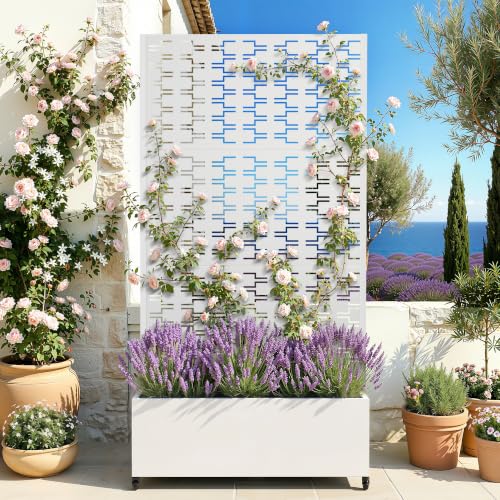 Metal Raised Garden Bed with Trellis (White Brick / 71"x35")
