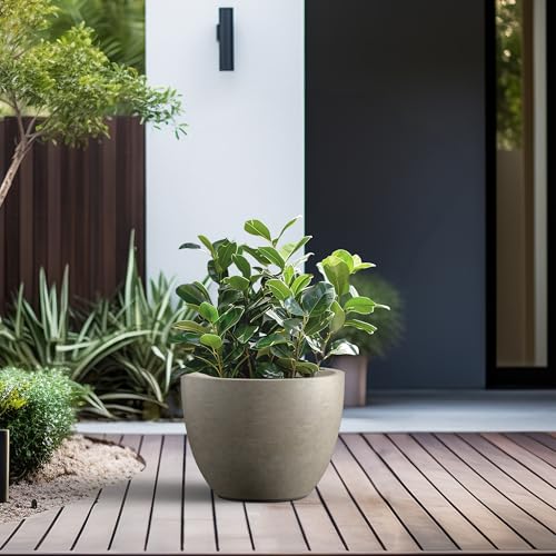 Large Round Tapered Weathered Concrete Planter 10.6" Tall