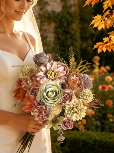 Fall Artificial Flowers Combo Fake Flowers Bulk for Wedding Decor (Coffee)