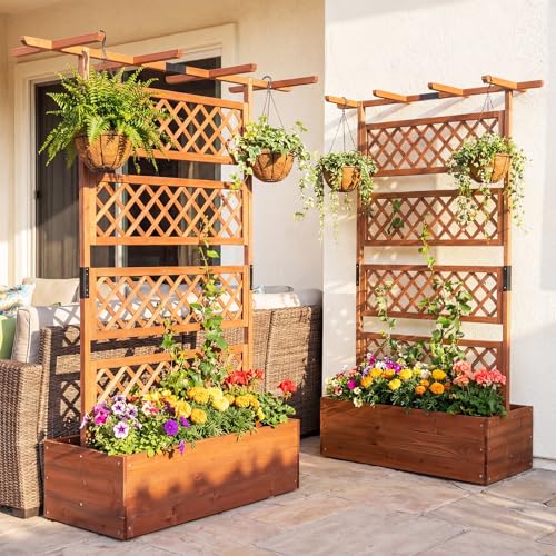Raised Garden Bed with Trellis 2 Pack (Brown / 60"Lx22"Wx72"H)