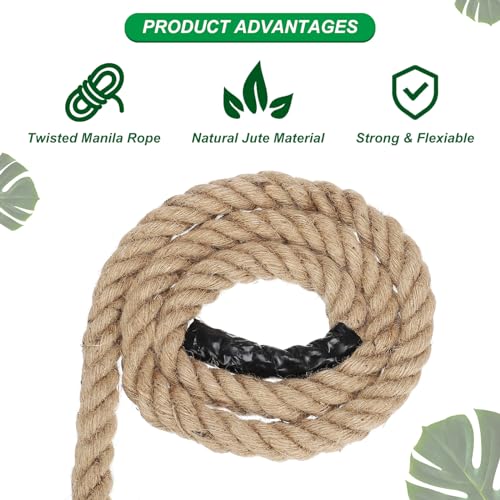 1" x 11 ft Twisted Manila Rope Jute Ropes Natural Thick Jute Twine Burlap for Docks Railings Bundling Craft Tug of War Decorating