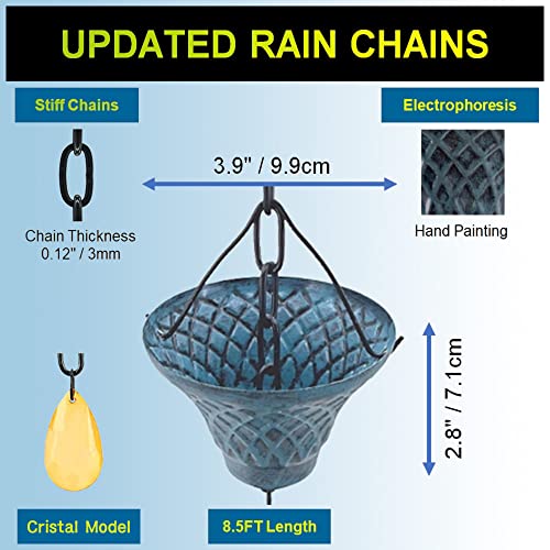 8.5FT Bell Iron Rain Chain for Gutters and Rain Barrel