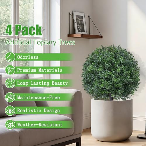 4PCS 24" Artificial Boxwood Topiary Ball Trees with Ground Spike (Boxwood 4pcs)