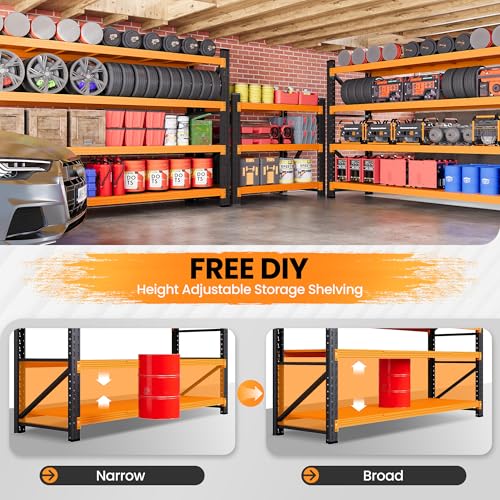 71.3” Wide Heavy Duty Metal Garage Shelving (Black Orange / 71"Wx24"Dx70"H)