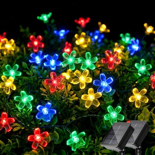 2 Pack 50 LED Flower Solar String Lights Outdoor Waterproof (Multicolor / 2 Pack)