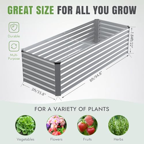 Galvanized Metal Raised Garden Bed 8×3×2FT (Silver / 8×3×2ft)