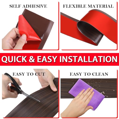 Vinyl Wall Base Rubber Baseboard Molding Trim Self Adhesive 6" Wide (Brown Wood Grain / 6in x 100ft)