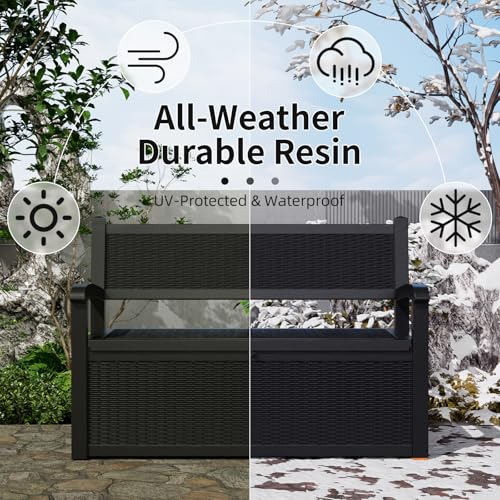 80 Gallon Outdoor Storage Bench Lockable Deck Box Outdoor Storage Box Waterproof for Patio (Black / 80 Gallon)