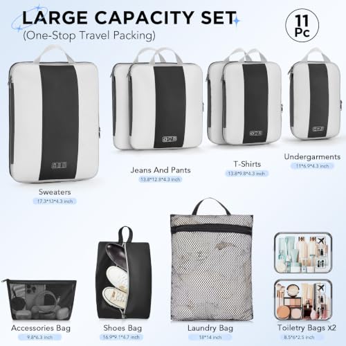 11 Set Compression Packing Cubes for Travel Essentials (Black)