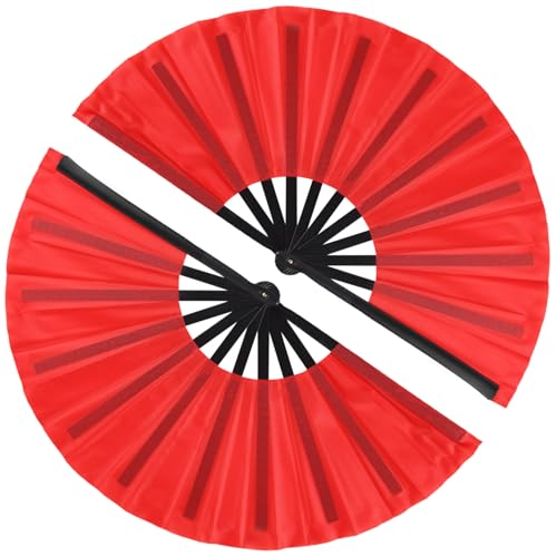 2 Pack Large Folding Hand Fan (2 Red)