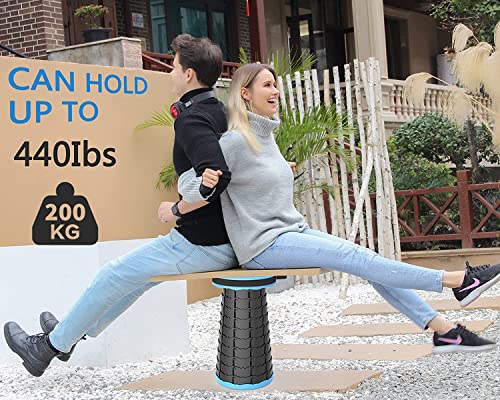 Upgraded Portable Collapsible Folding Stool with Cushion Retractable Telescoping Stool for Adults Sturdy Capacity 440lbs Camping Chair for Outdoor Hiking Garden BBQ with Bag (Lotus)