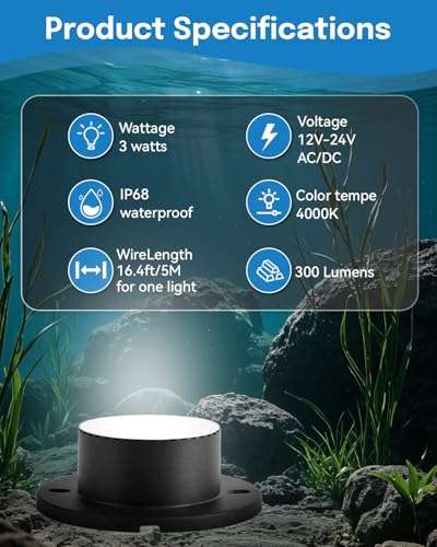 3W Pond Light LED Underwater 4000K Low Voltage Pond Lights (4 Count)