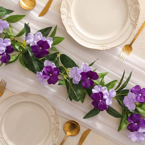 Artificial Vines Purple Flower Garland Artificial Impatiens Flowers for Outdoors Hanging Floral Vines for Home Decor Wall Fence Stairway Indoor Outdoor Wedding Hanging Baskets (Impatiens Flowers-purple)