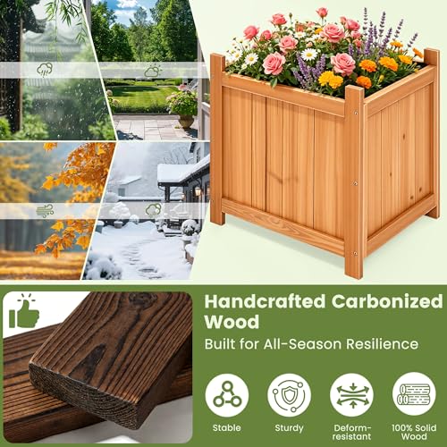 2 Pack 16" Square Fir Wood Planter Boxes with Drainage Holes (Square Planter Boxes-natural Fir Wood Color)