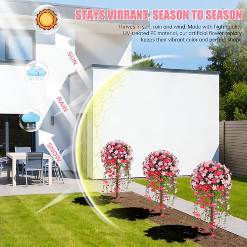 2PCS Fake Topiary Bushes with Pink Morning Glory Flowers (Pink Morning Glory)
