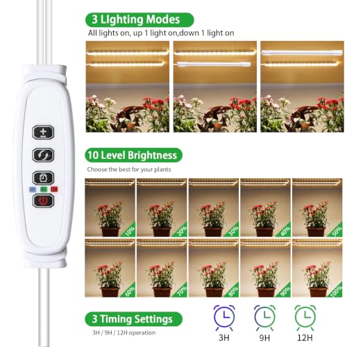 2 Head 7.87" 3000K Full Spectrum Grow Light for Succulent Seedling Automatic Cycle Timer (White Cabel 3000K / 2 Head 1 Pack)