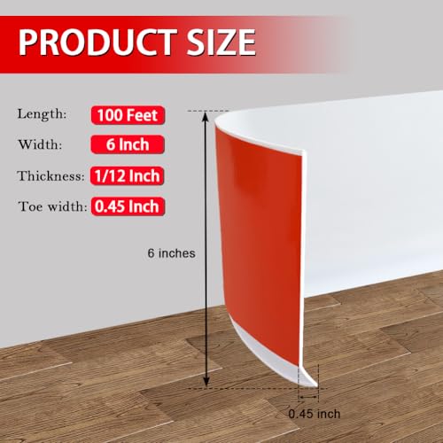 Vinyl Wall Base Rubber Baseboard Molding Trim Self Adhesive 6" Wide (White / 6in x 100ft)